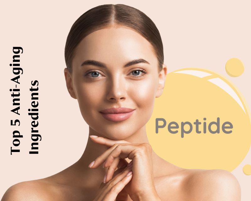 Top 5 anti aging ingredients blog cover with female model showing Peptides