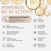 Product label with advanced vitamin C and other active ingredients on a light background