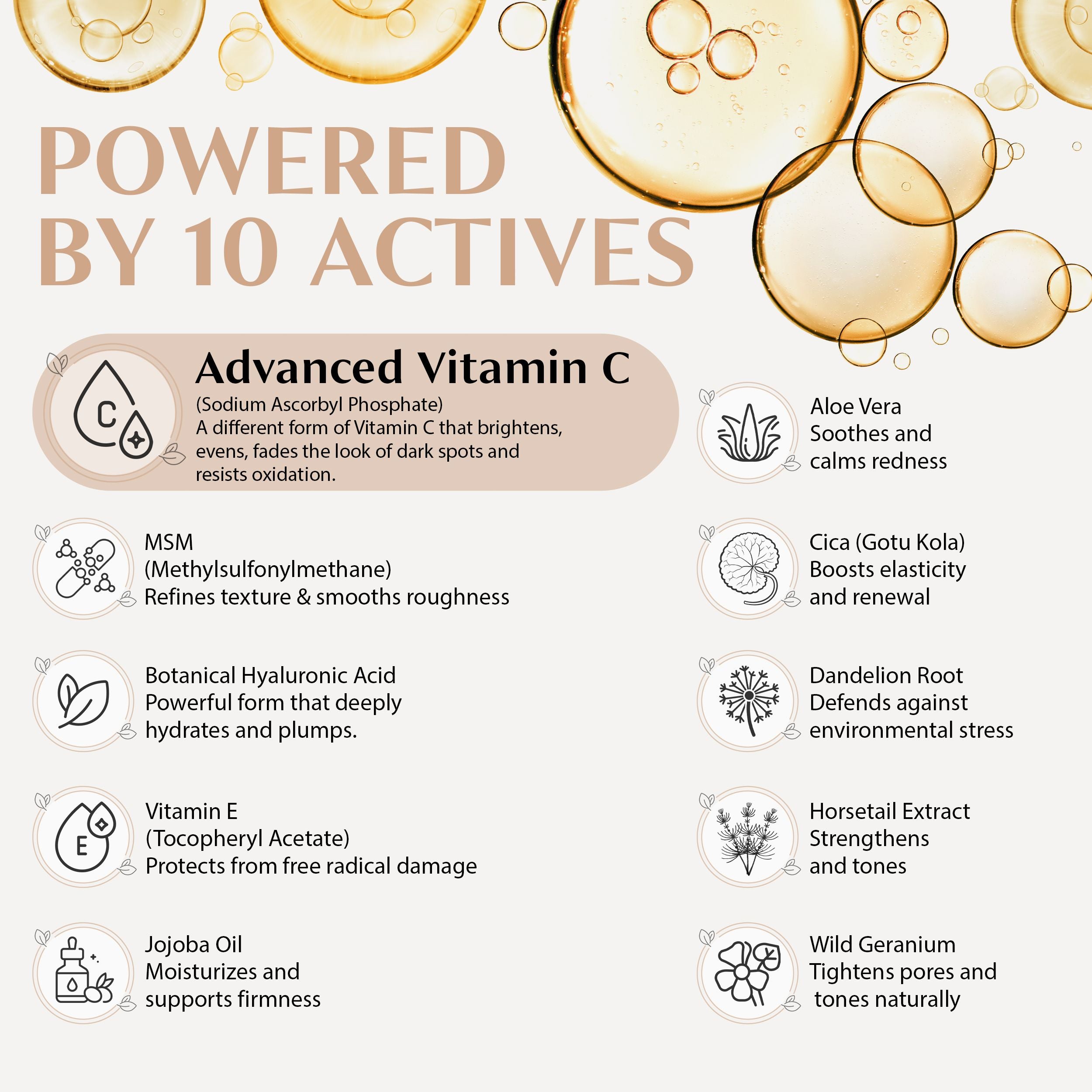 Product label with advanced vitamin C and other active ingredients on a light background